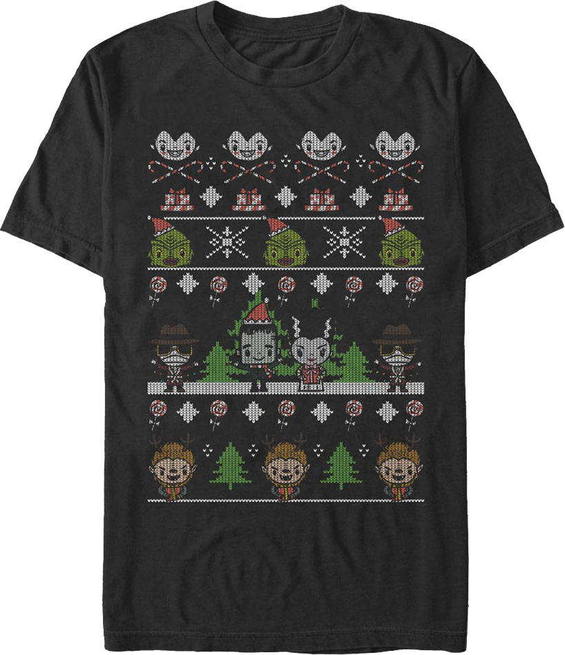 Faux Ugly Christmas Sweater Universal Monsters T-Shirt