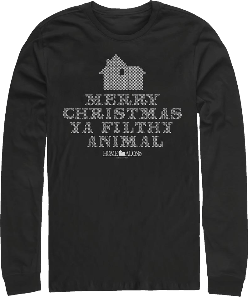 Faux Ugly Knit Christmas Sweater Home Alone Long Sleeve Shirt