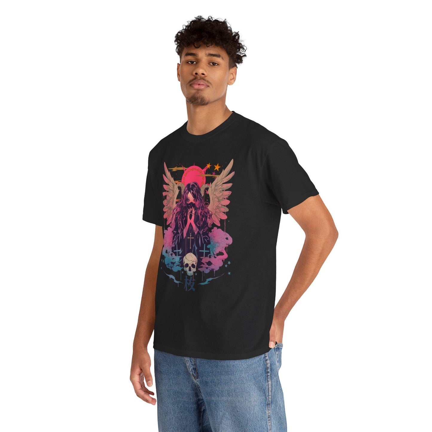 Gothic Angel Anime TShirt | Heavy Metal Tshirt | Graphic Tee | Unisex Tee | Streetwear Clothing | Black and White Tee | Japanese Art | Emo