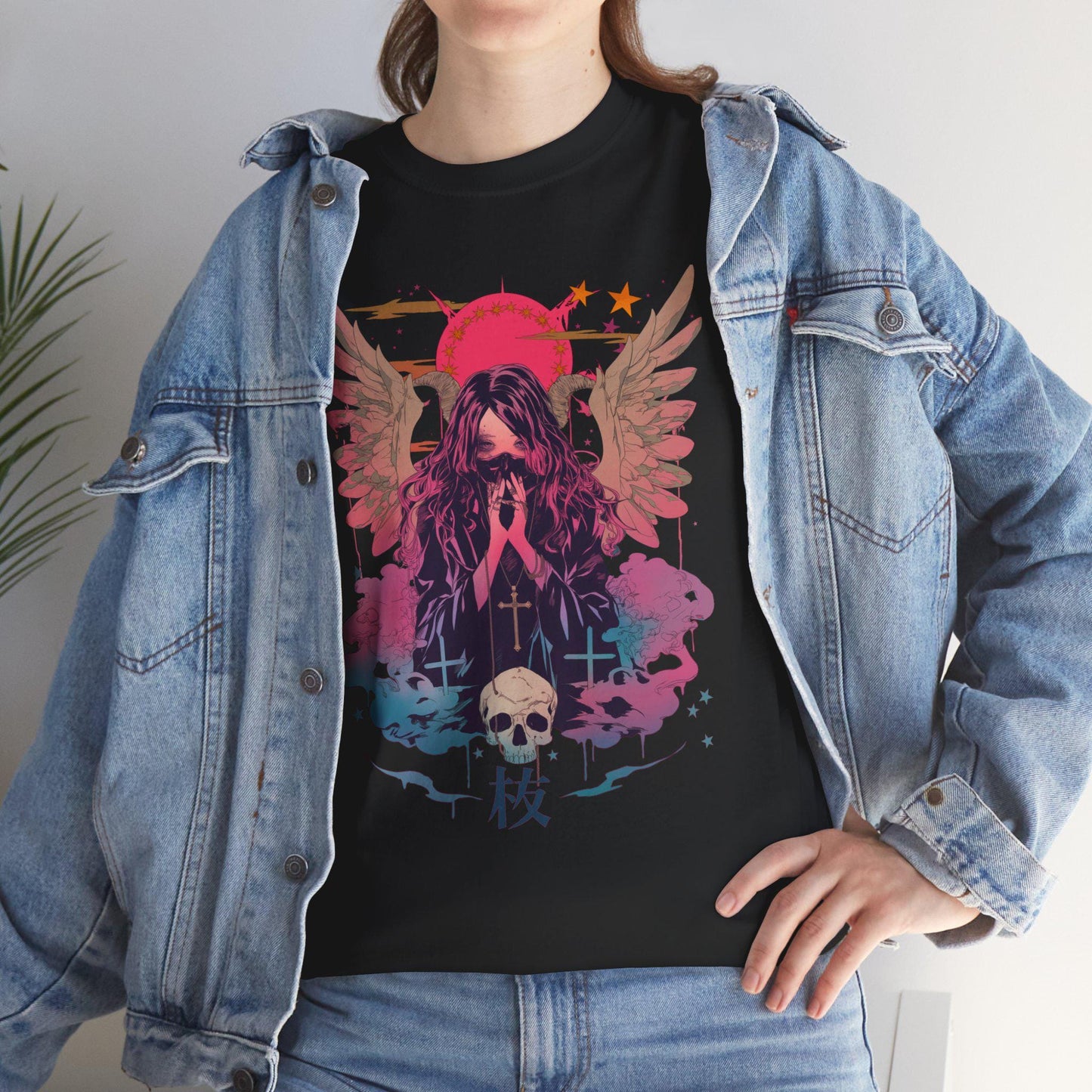 Gothic Angel Anime TShirt | Heavy Metal Tshirt | Graphic Tee | Unisex Tee | Streetwear Clothing | Black and White Tee | Japanese Art | Emo
