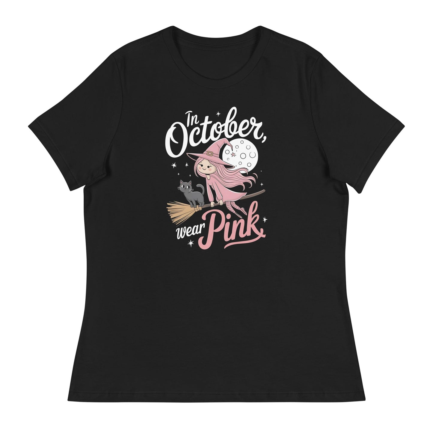 In October We Wear Pink Cute Witch Women's Relaxed T-Shirt