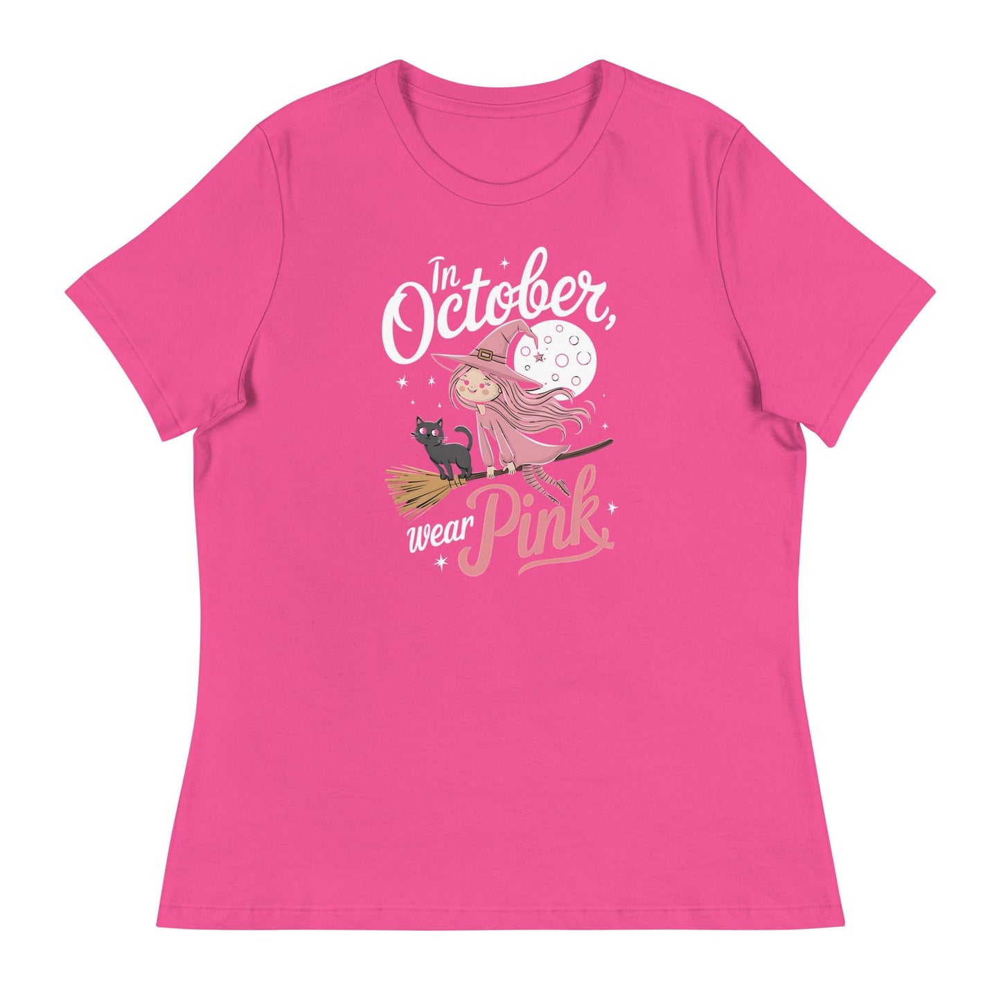 In October We Wear Pink Cute Witch Women's Relaxed T-Shirt
