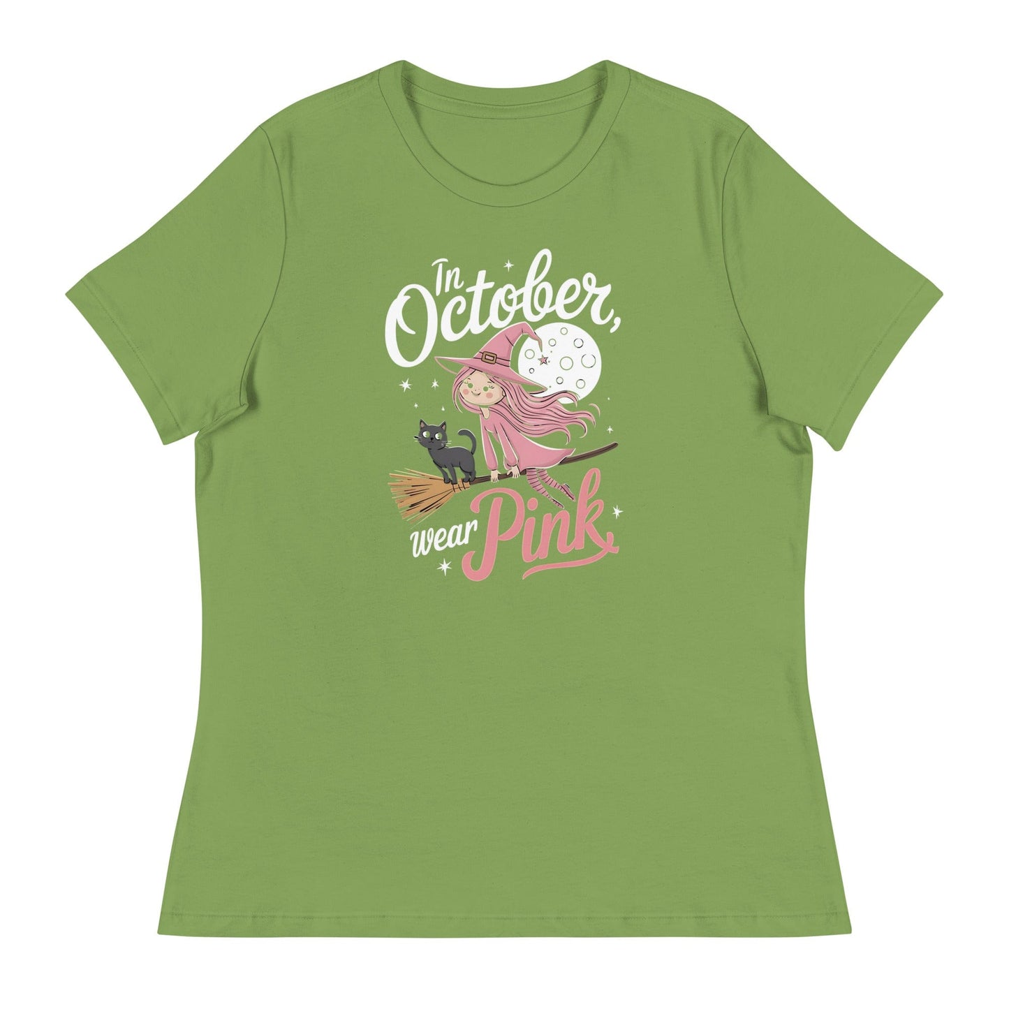 In October We Wear Pink Cute Witch Women's Relaxed T-Shirt