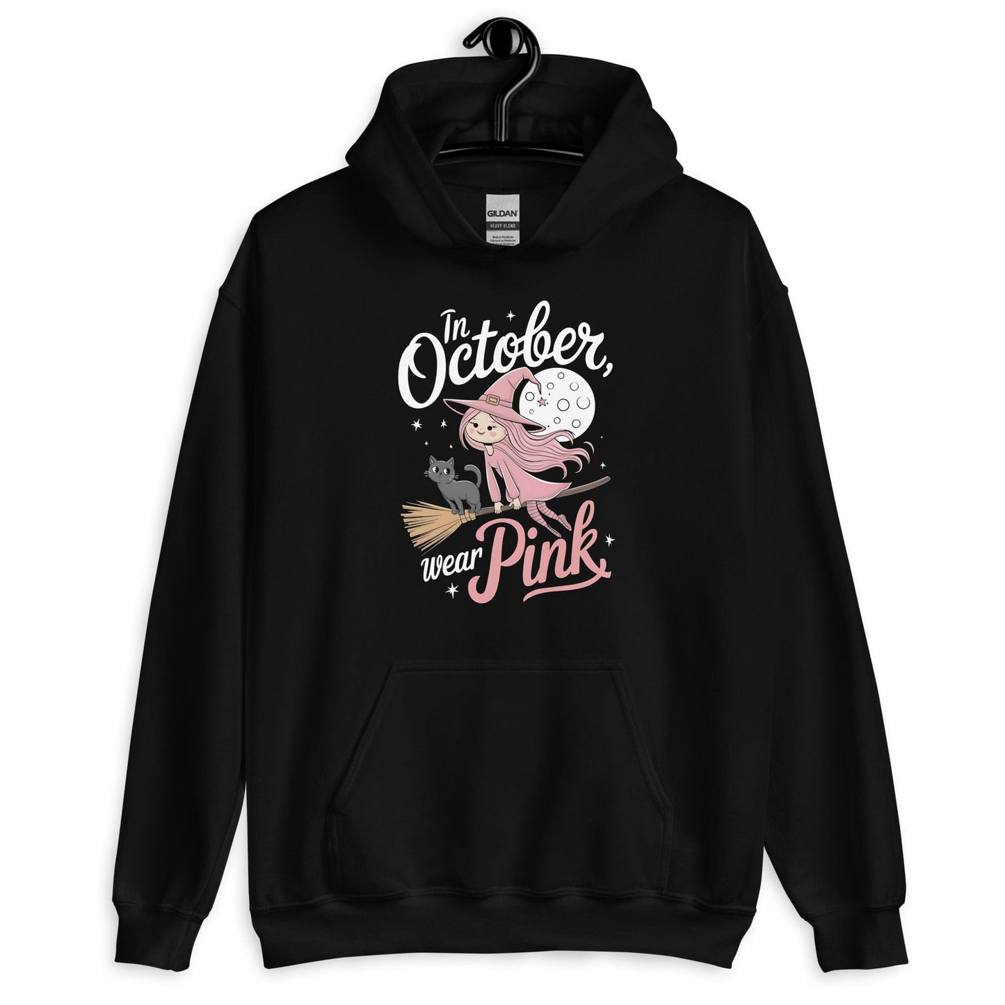In October We Wear Pink Halloween Witch Unisex Pullover Hoodie