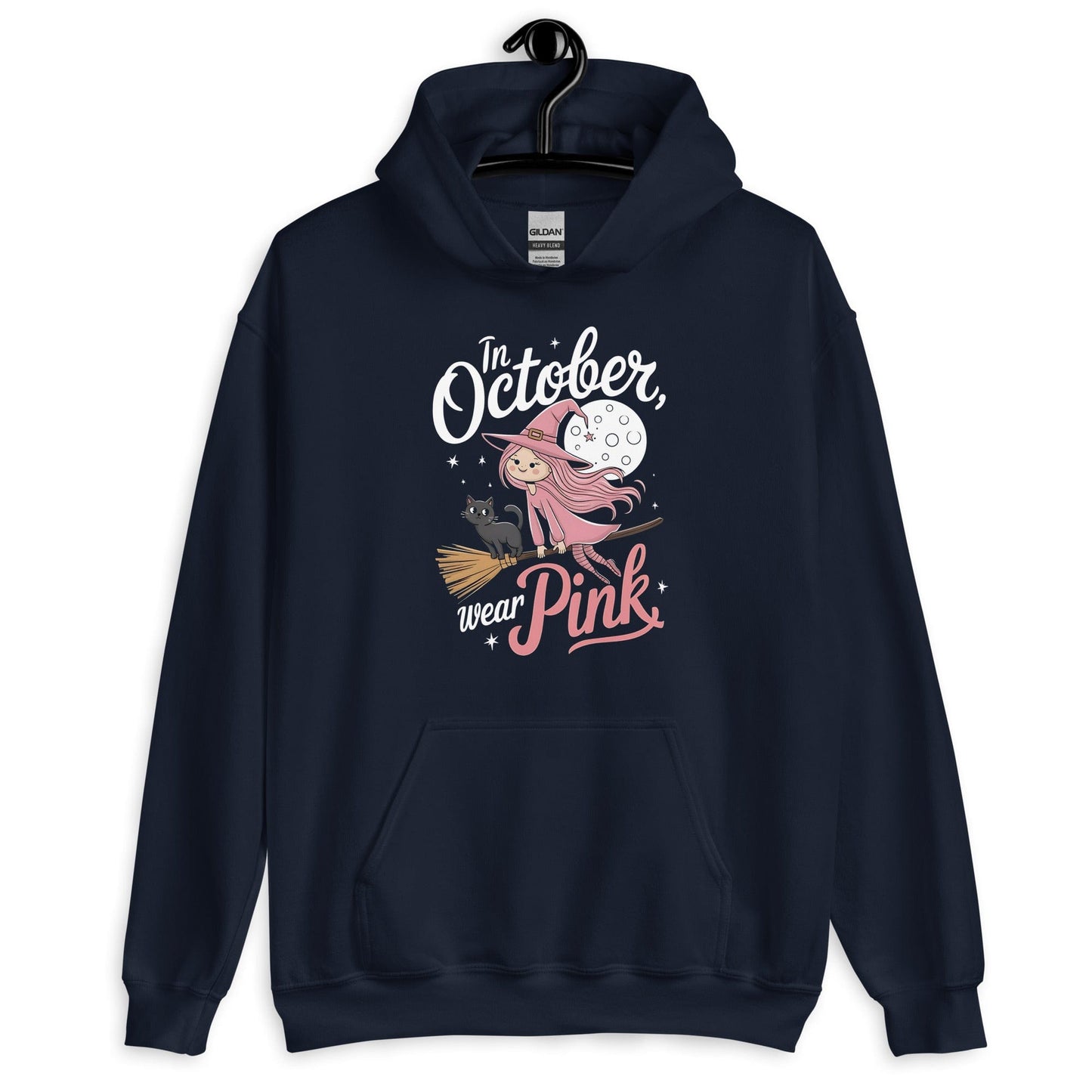 In October We Wear Pink Halloween Witch Unisex Pullover Hoodie