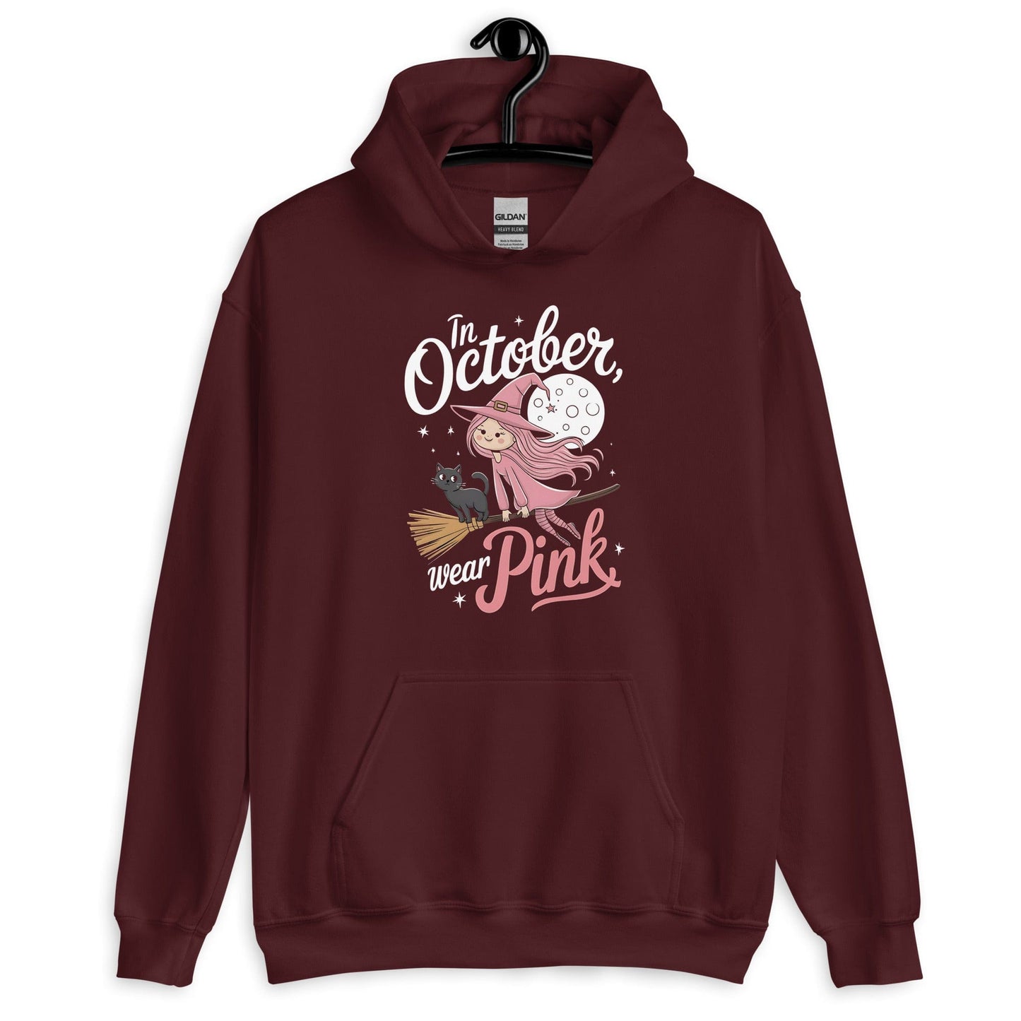 In October We Wear Pink Halloween Witch Unisex Pullover Hoodie