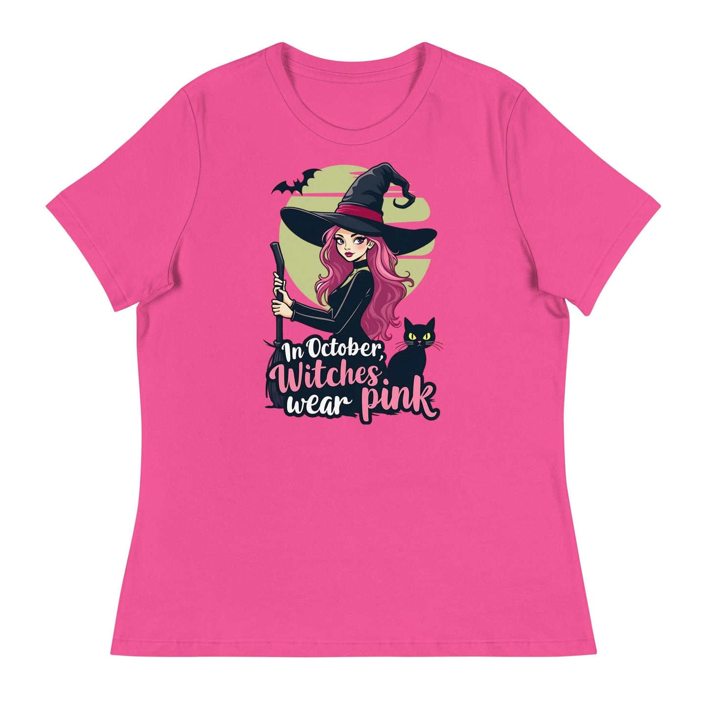 In October We Wear Pink Witch Women's Relaxed T-Shirt Breast Cancer Awareness