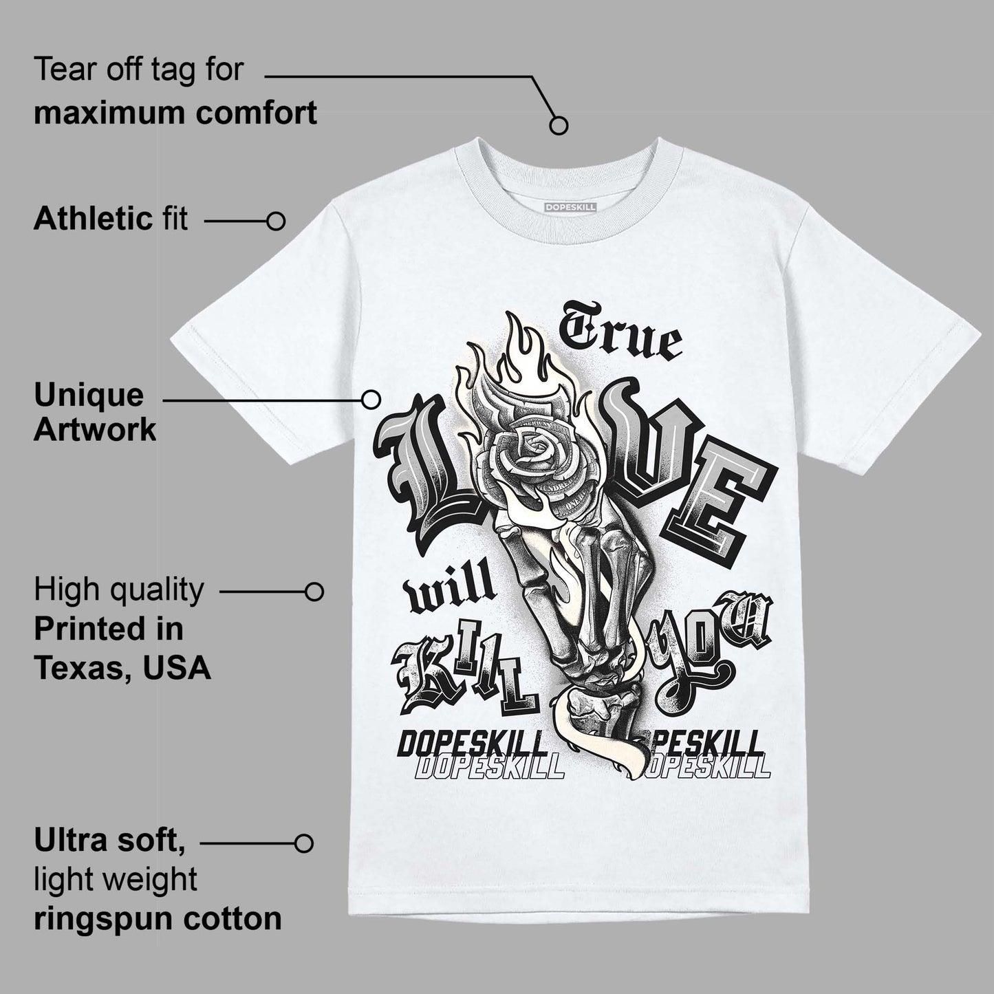 Off Noir 3s DopeSkill T-Shirt True Love Will Kill You Graphic