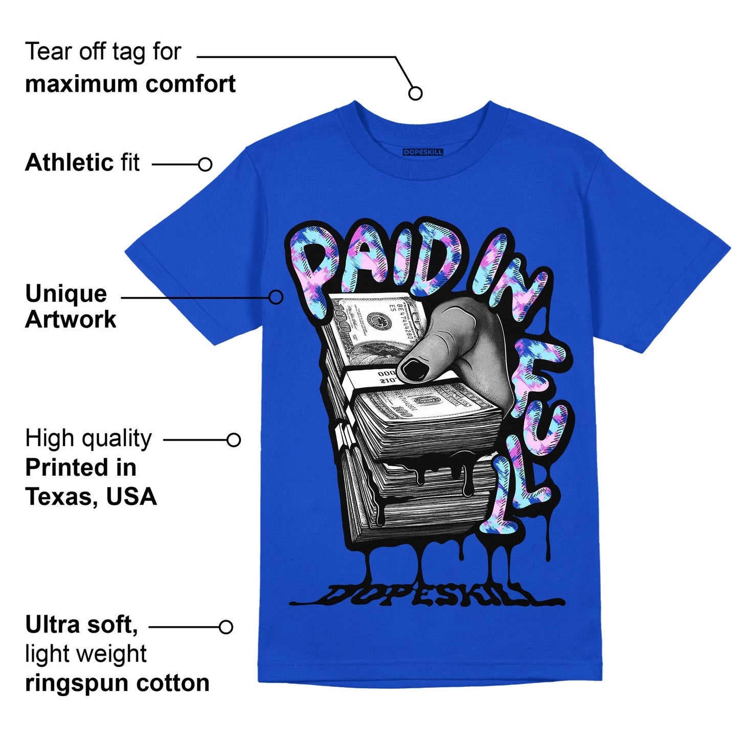 Hyper Royal 12s DopeSkill Hyper Royal T-shirt Paid In Full Graphic