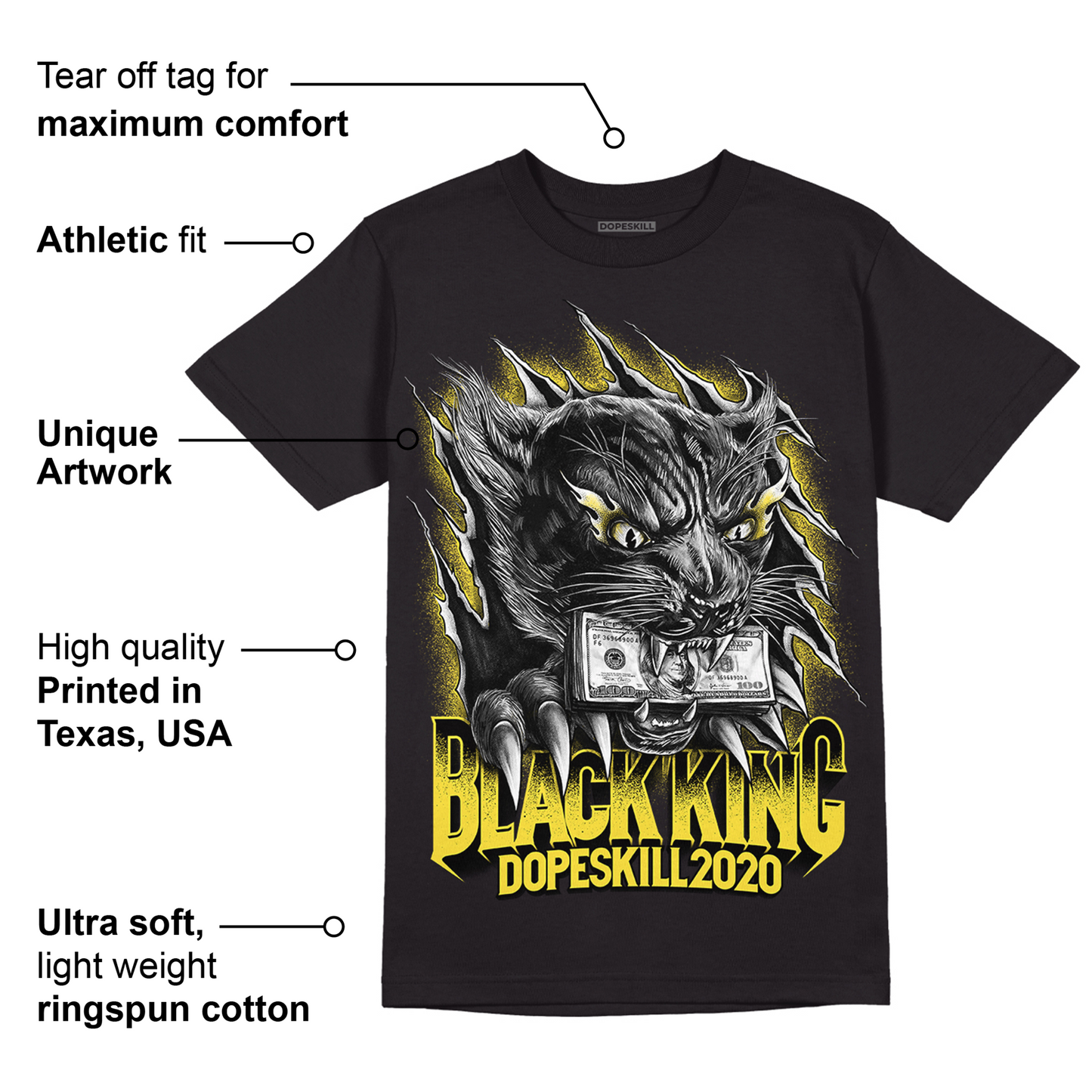 Yellow Snakeskin 11s DopeSkill T-Shirt Black King Graphic