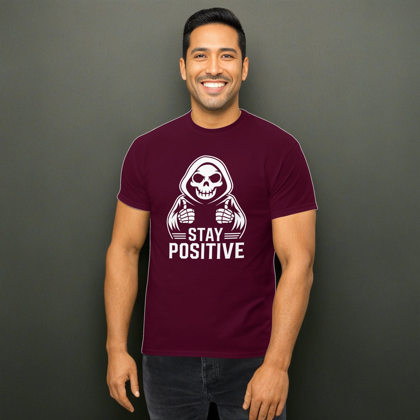 Stay Postive Grim Reaper Funny Goth Unisex T-Shirt