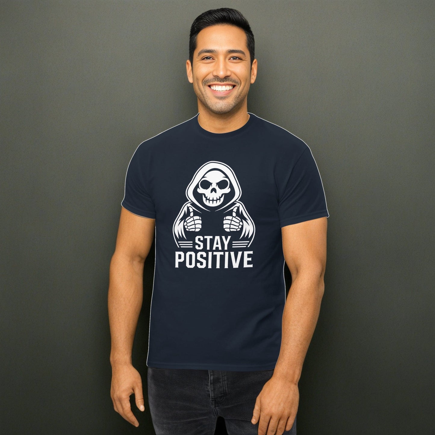 Stay Postive Grim Reaper Funny Goth Unisex T-Shirt