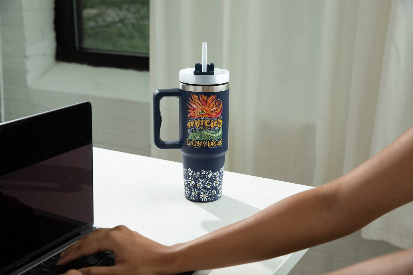 His Mercies are New Sunrise Stainless Steel 30oz Tumbler With Handle