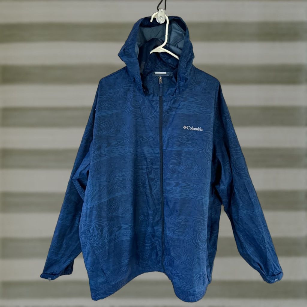 Vintage Columbia Full Zip Hoodie Jacket Men 3xl Blue Camo Omnitech Outdoor Winter Fall Logo