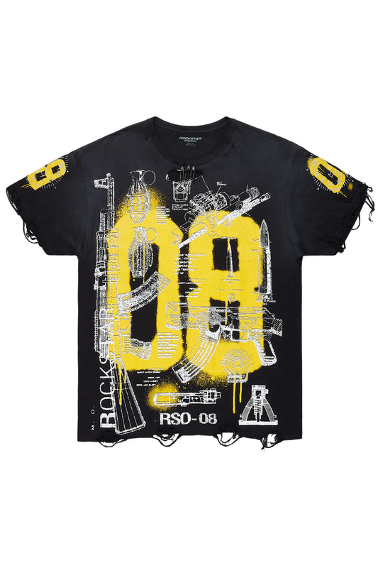 Atsen Black Oversized Graphic T-Shirt