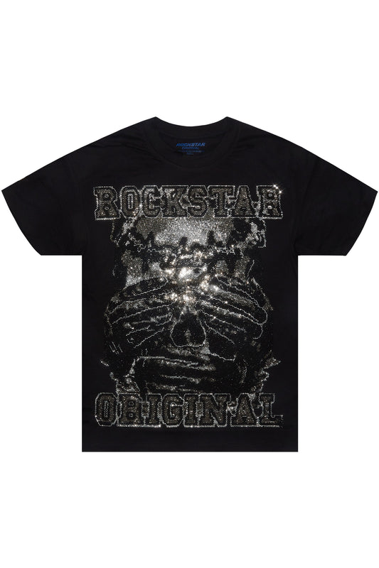 Aithan Black/Grey Graphic Rhinestone T-Shirt
