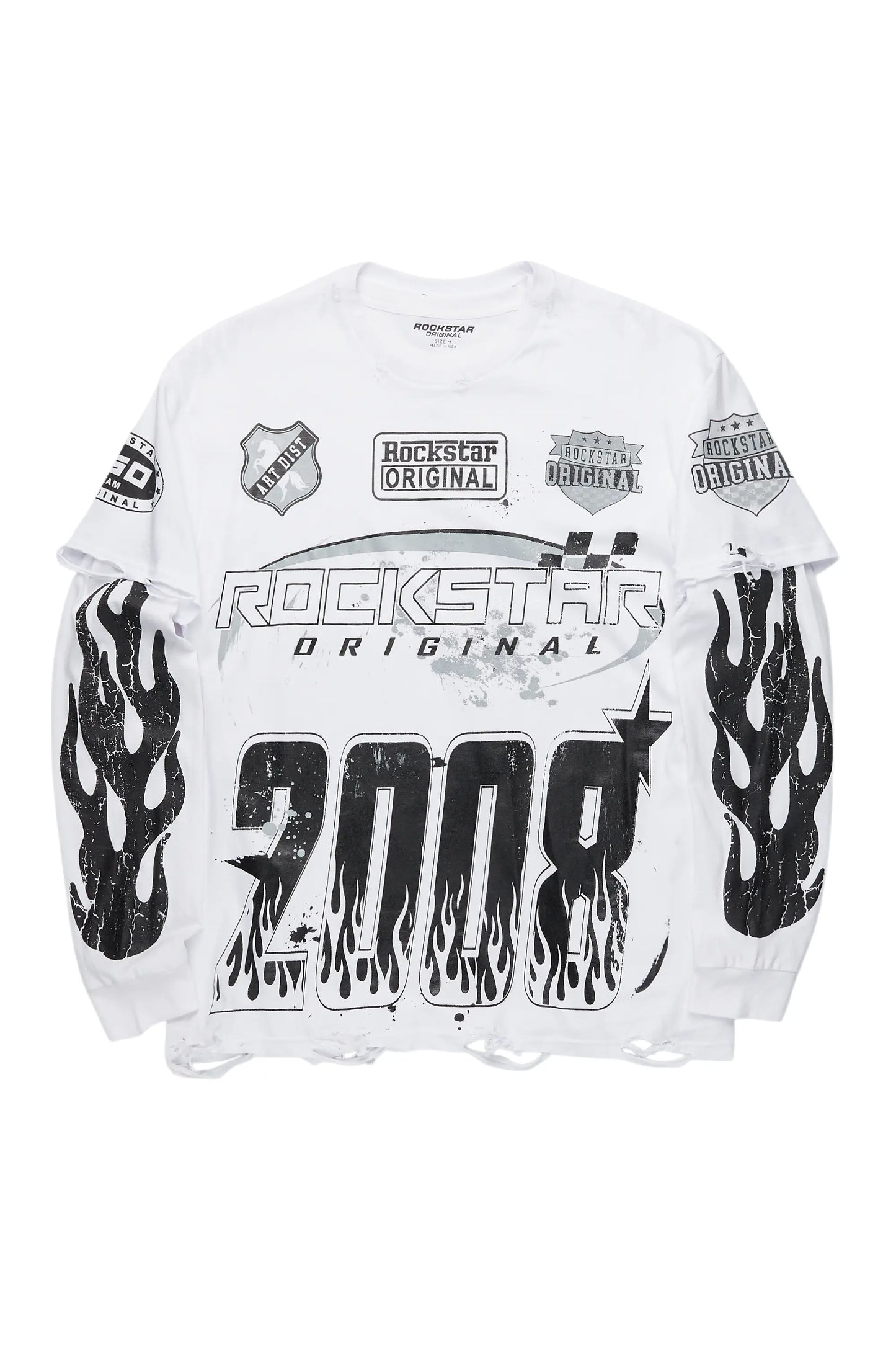 Amos White/Black Double Layer Long Sleeve Graphic T-Shirt