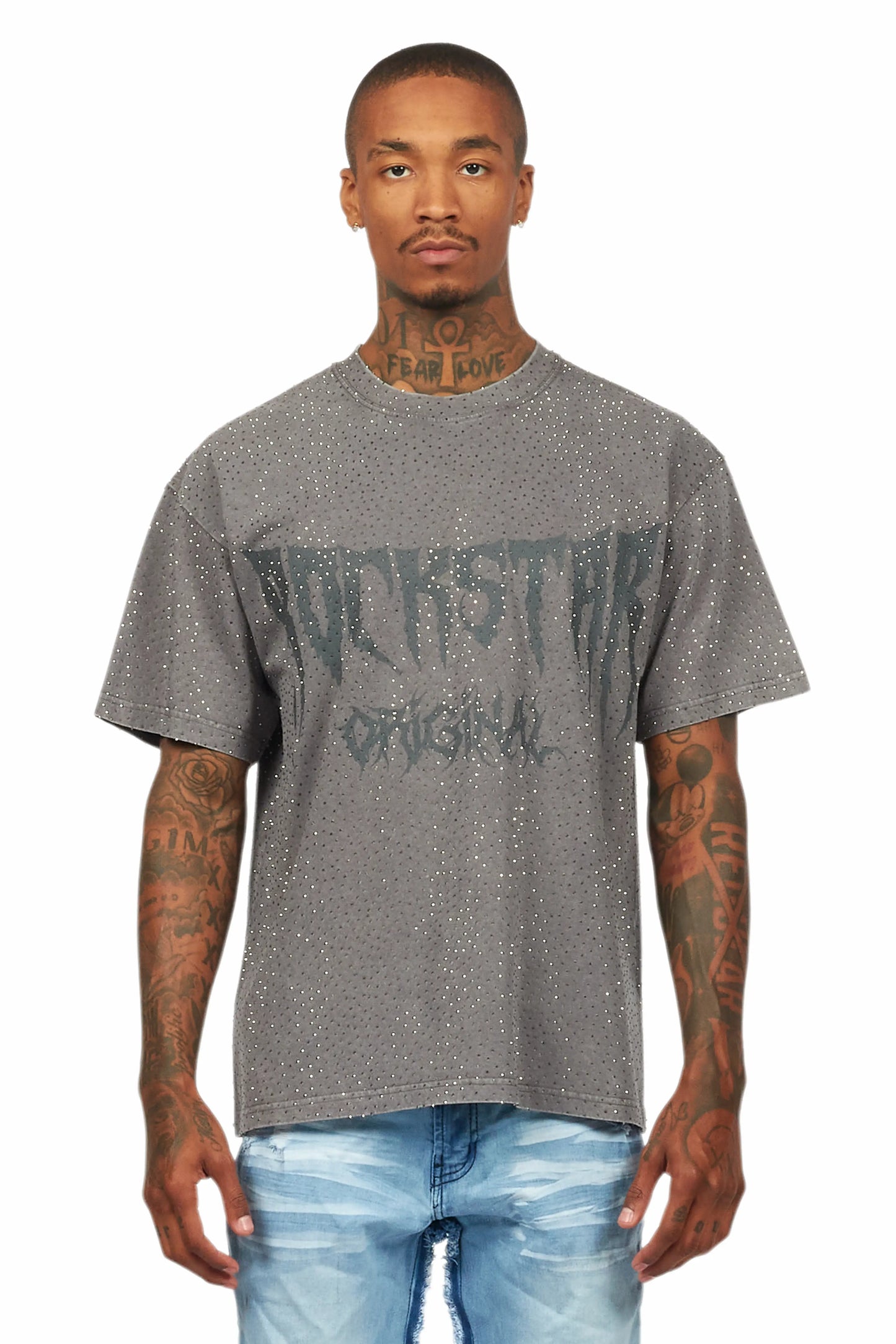 Andros Grey Graphic Rhinestone T-Shirt