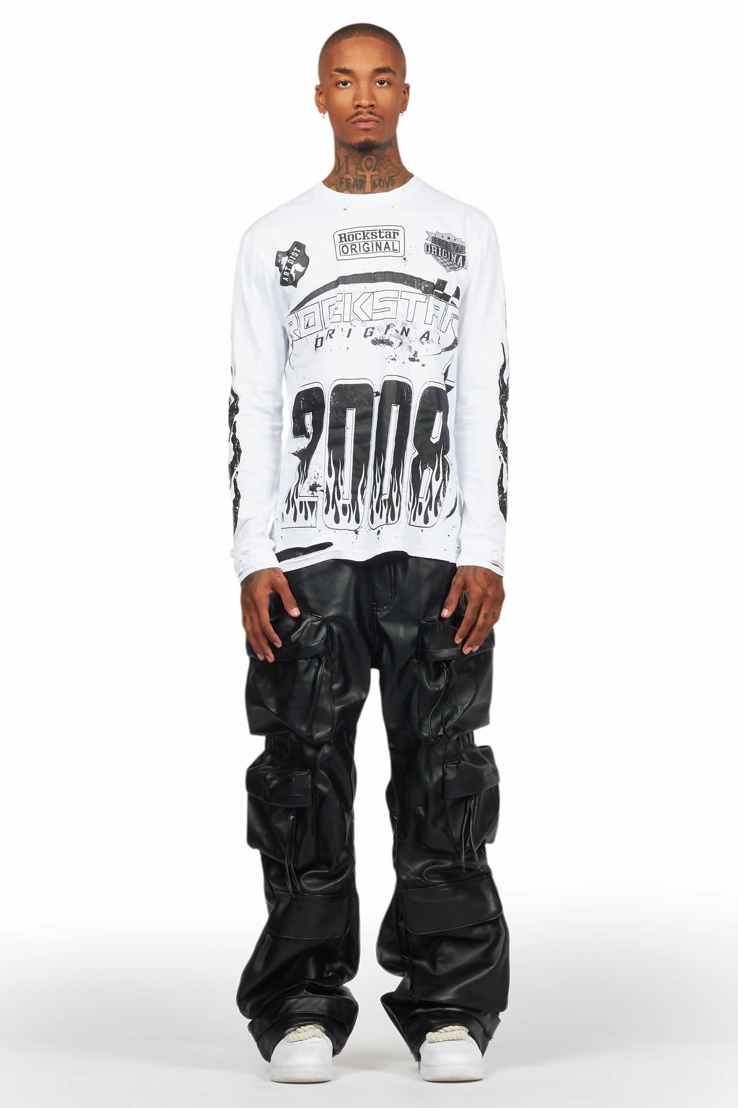 Amos White/Black Long Sleeve Graphic T-Shirt