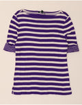 Ralph Lauren Womens T Shirt Top Uk 14 Large Purple Striped Cotton