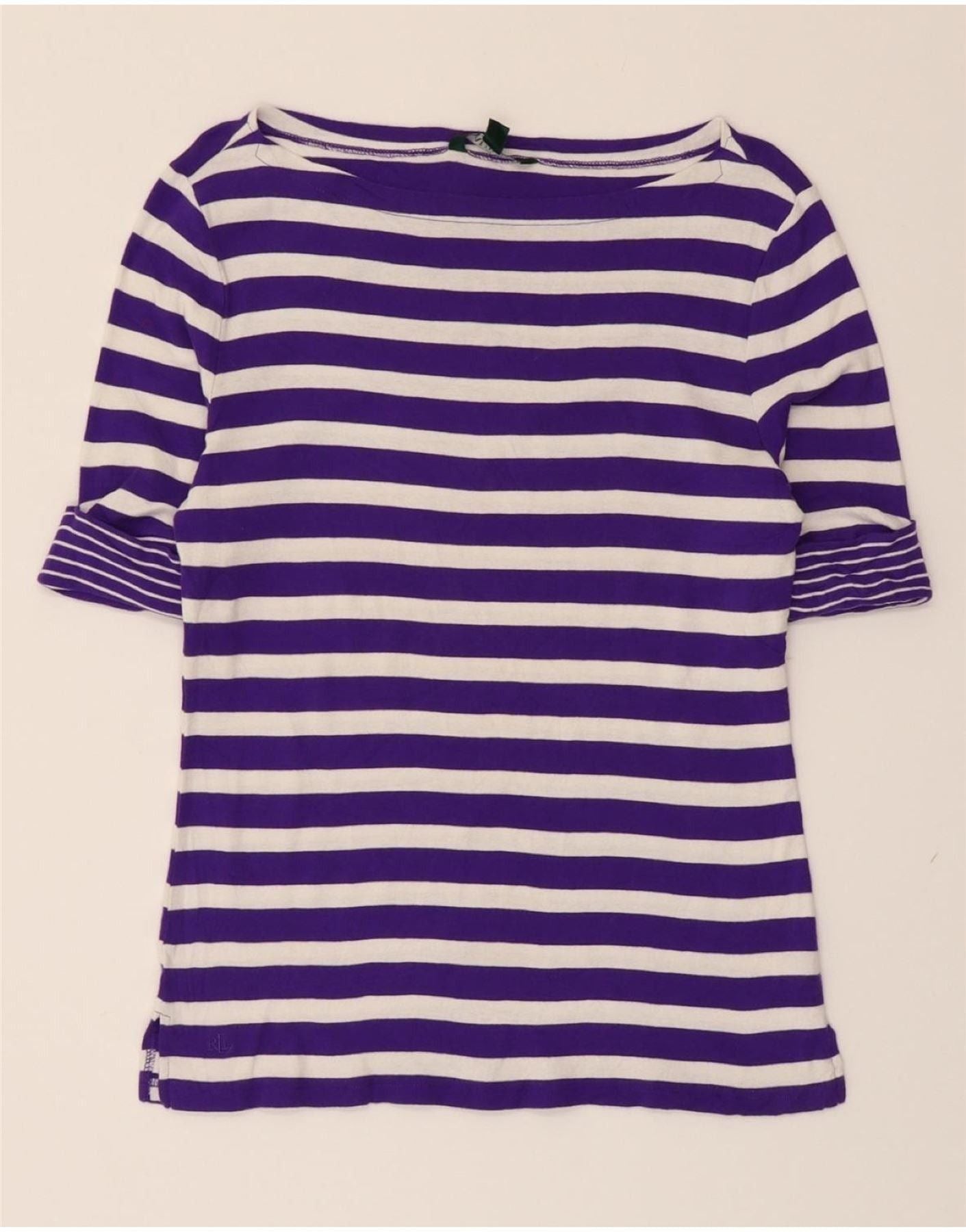 Ralph Lauren Womens T Shirt Top Uk 14 Large Purple Striped Cotton