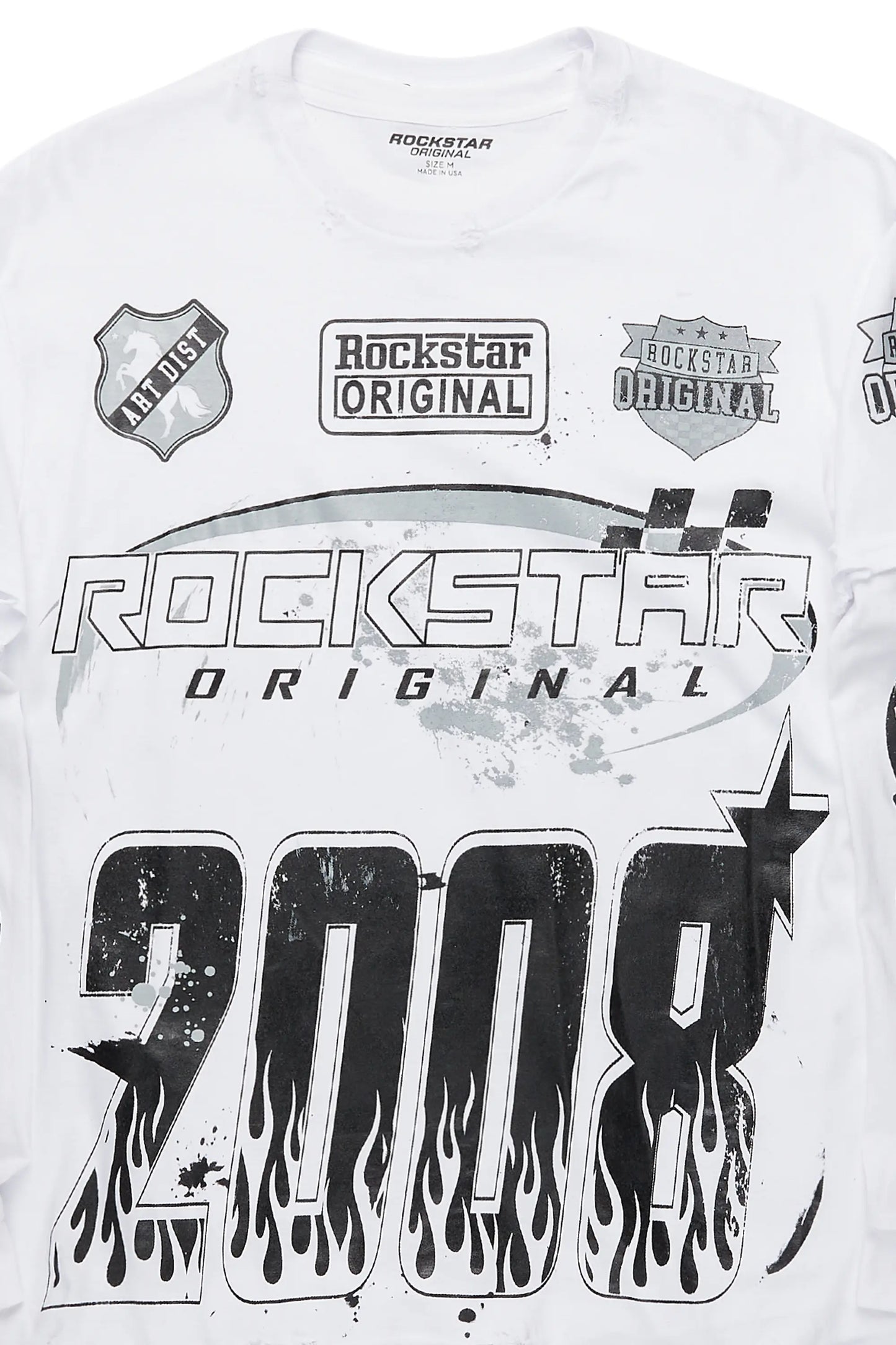 Amos White/Black Double Layer Long Sleeve Graphic T-Shirt