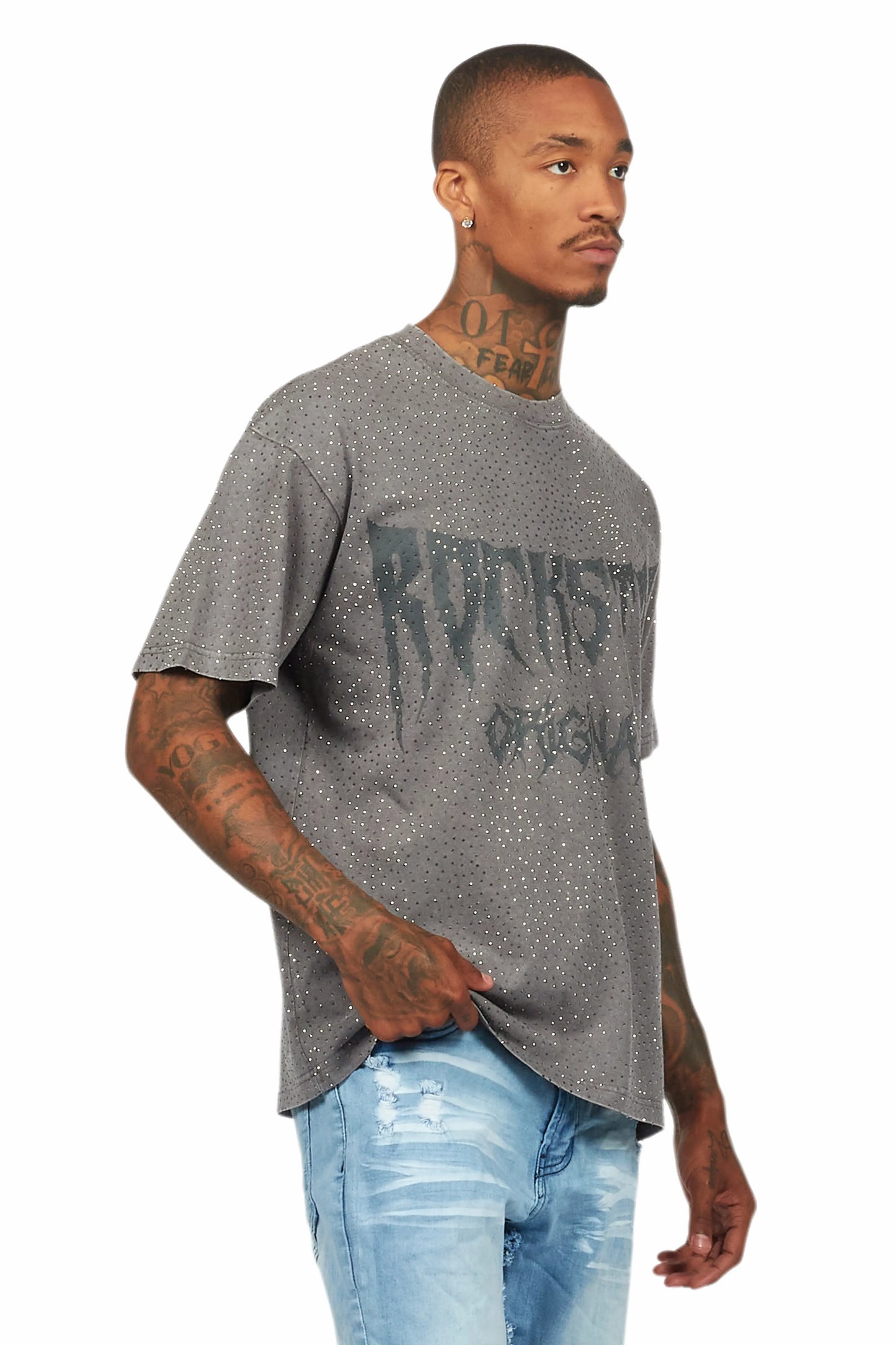 Andros Grey Graphic Rhinestone T-Shirt