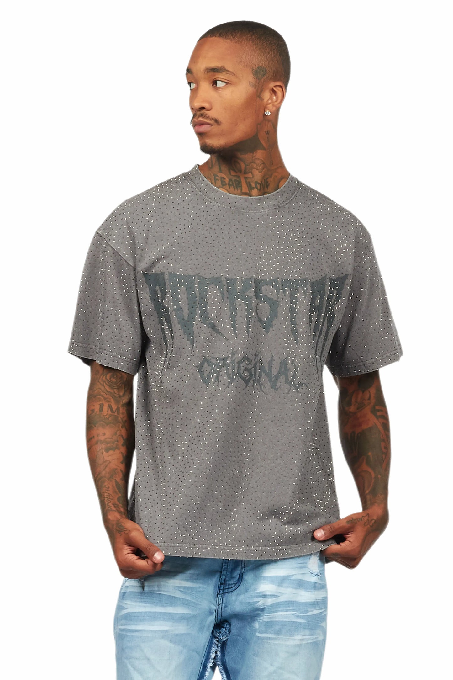 Andros Grey Graphic Rhinestone T-Shirt