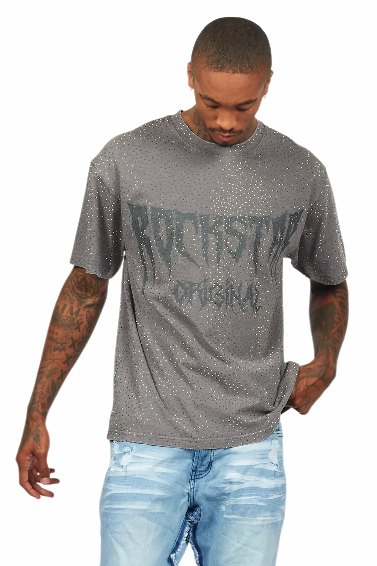 Andros Grey Graphic Rhinestone T-Shirt