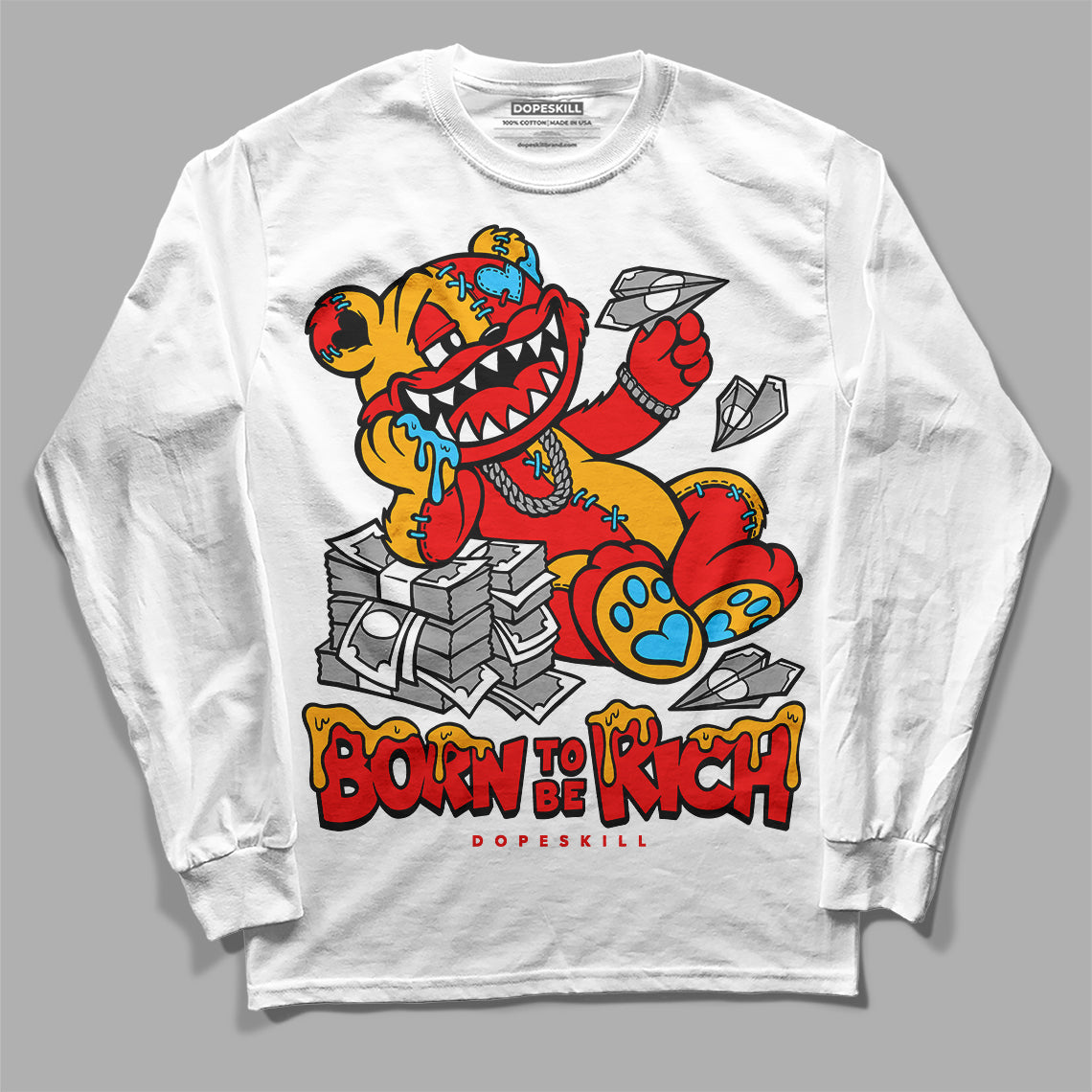 Red Collection DopeSkill Long Sleeve T-Shirt Born To Be Rich Graphic