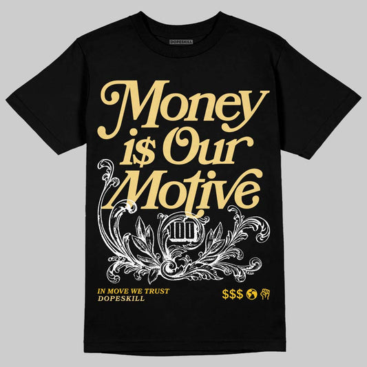 Quai 54 x Tour Yellow Black 1s DopeSkill T-Shirt Money Is Our Motive Typo Graphic