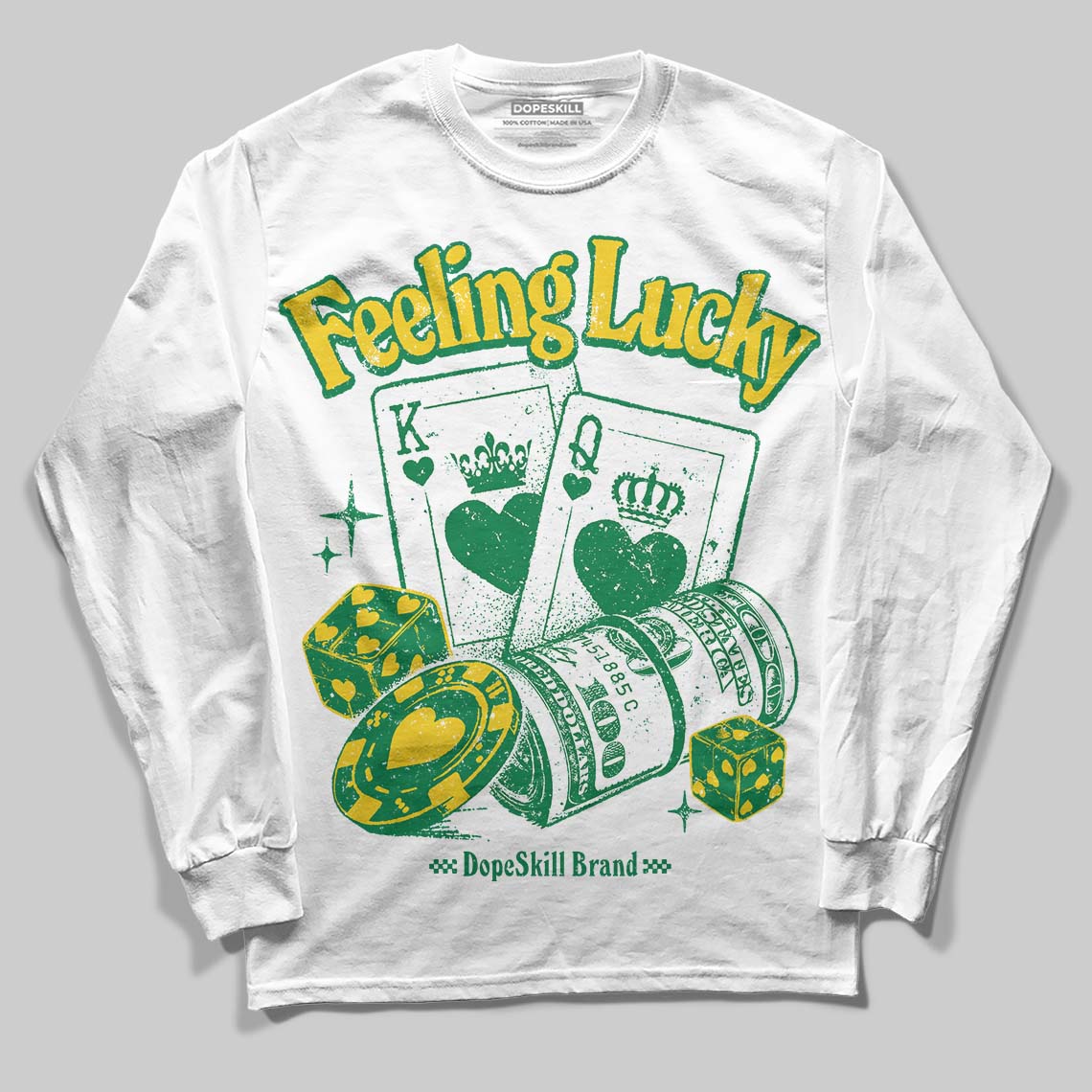 Green Collection DopeSkill Long Sleeve T-Shirt Feeling Lucky Graphic