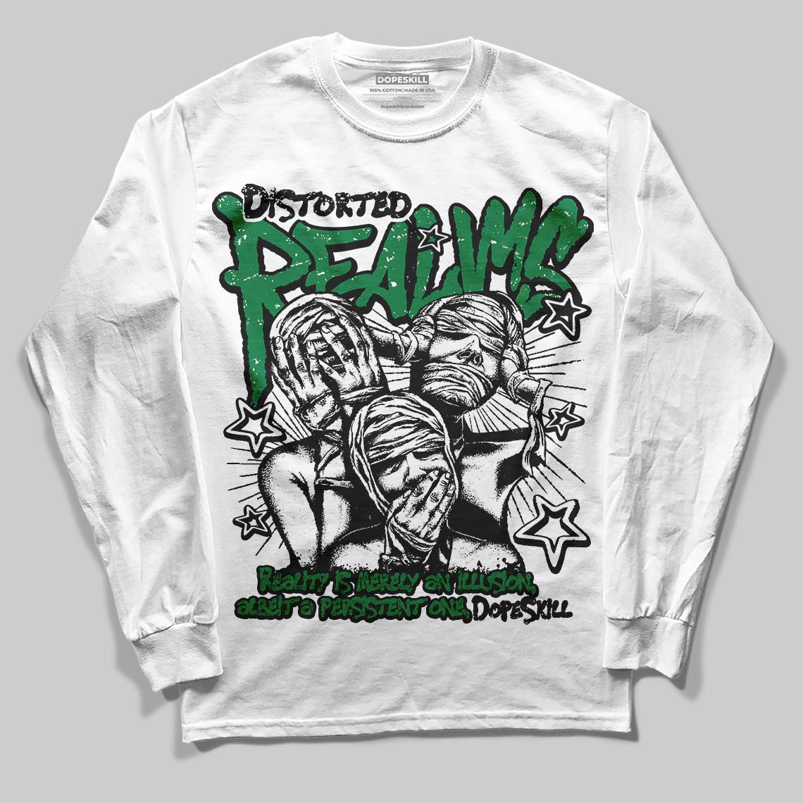 Green Collection DopeSkill Long Sleeve T-Shirt Distorted Realms Graphic