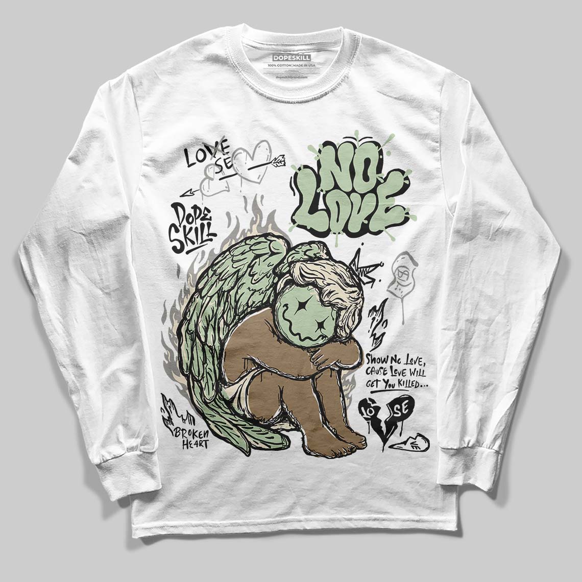 Seafoam 4s 2025 DopeSkill Long Sleeve T-Shirt No Love Graphic