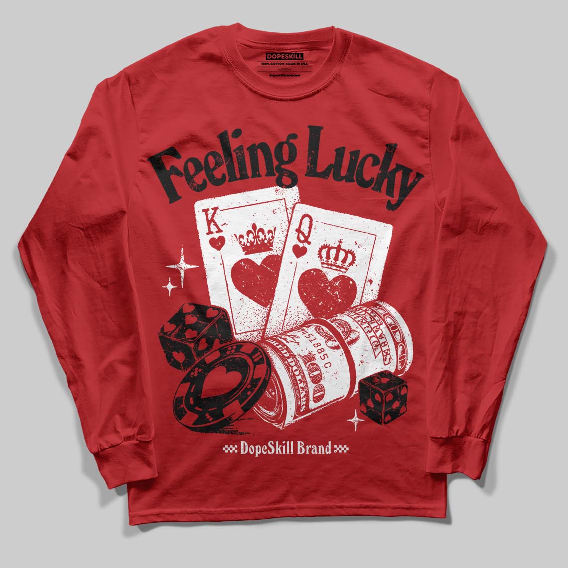 Red Collection DopeSkill Long Sleeve T-Shirt Feeling Lucky Graphic