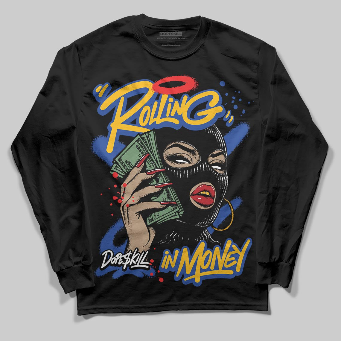 Royal Blue Collection DopeSkill Long Sleeve T-Shirt Rolling in Money Graphic
