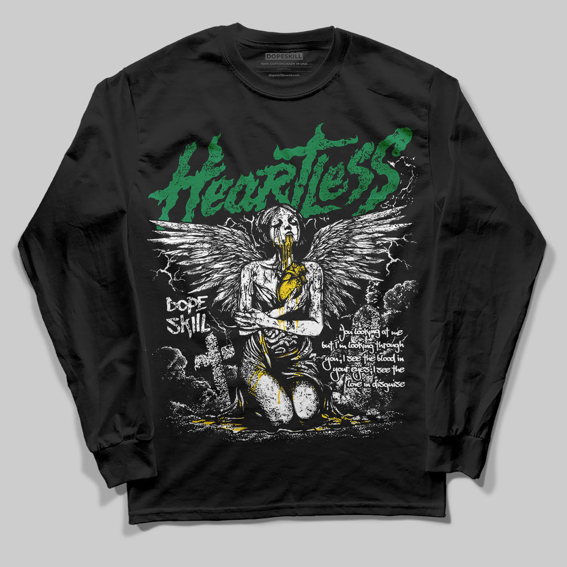 Green Collection DopeSkill Long Sleeve T-Shirt Heartless Graphic