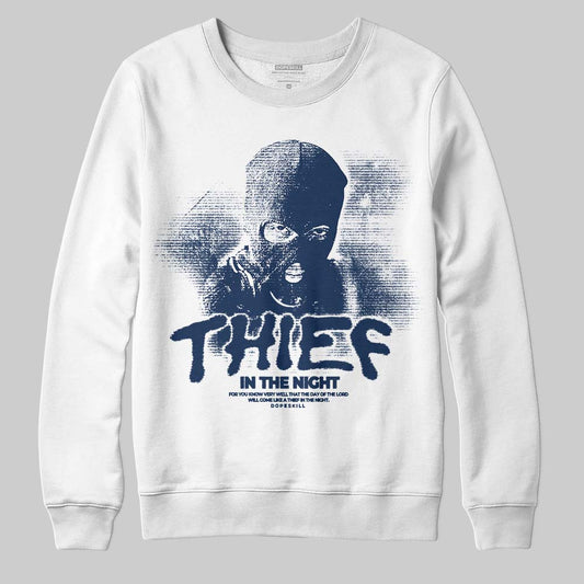 Summit White Navy 4s DopeSkill Sweatshirt Thief In The Night Graphic