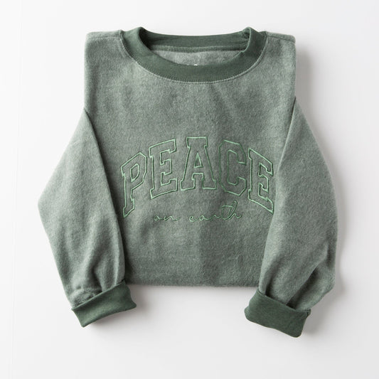 Embroidered Peace on Earth Varsity Fuzzy Sweatshirt - 20