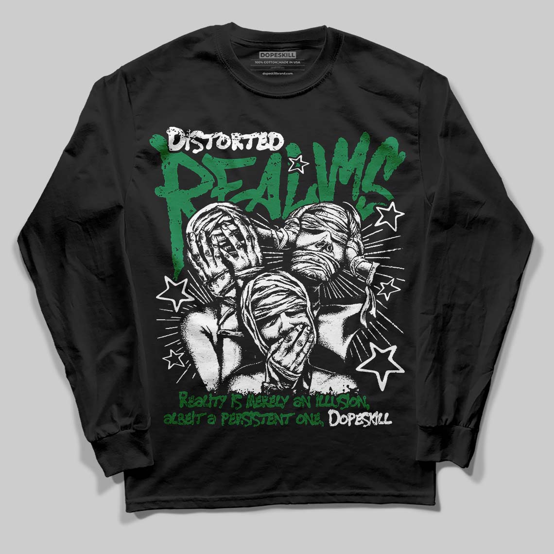 Green Collection DopeSkill Long Sleeve T-Shirt Distorted Realms Graphic