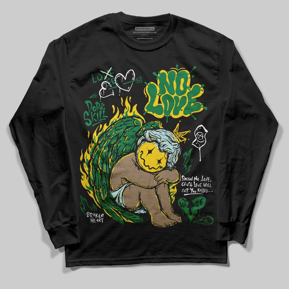 Green Collection DopeSkill Long Sleeve T-Shirt No Love Graphic