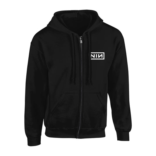 Classic White Logo Zippered Hooded Sweatshirt