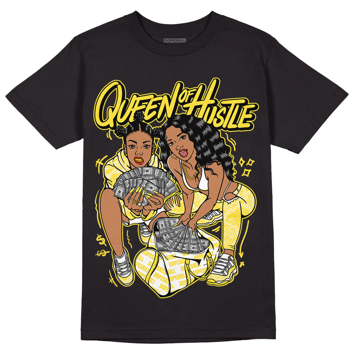 Yellow Snakeskin 11s DopeSkill T-Shirt Queen Of Hustle Graphic