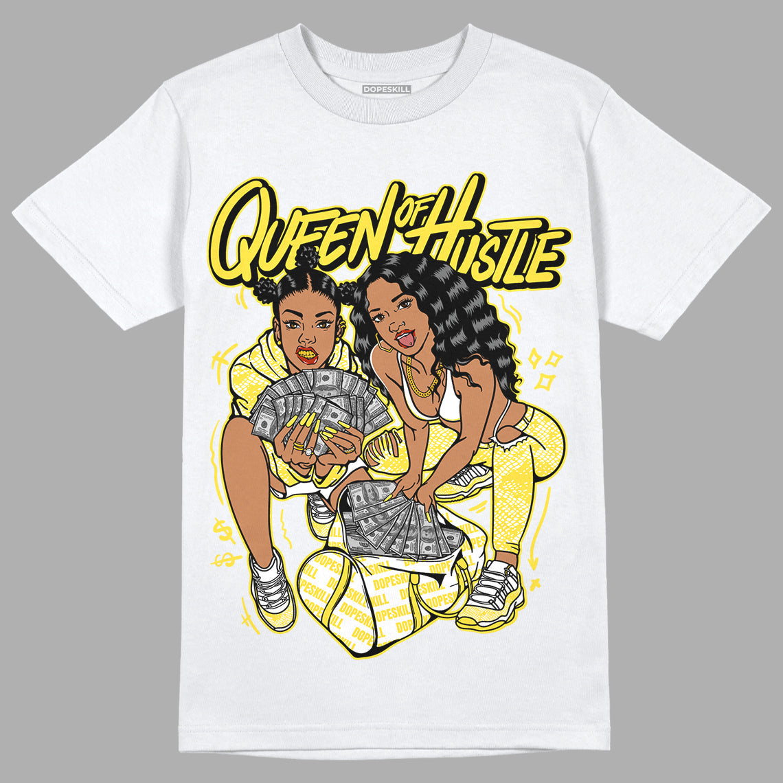 Yellow Snakeskin 11s DopeSkill T-Shirt Queen Of Hustle Graphic
