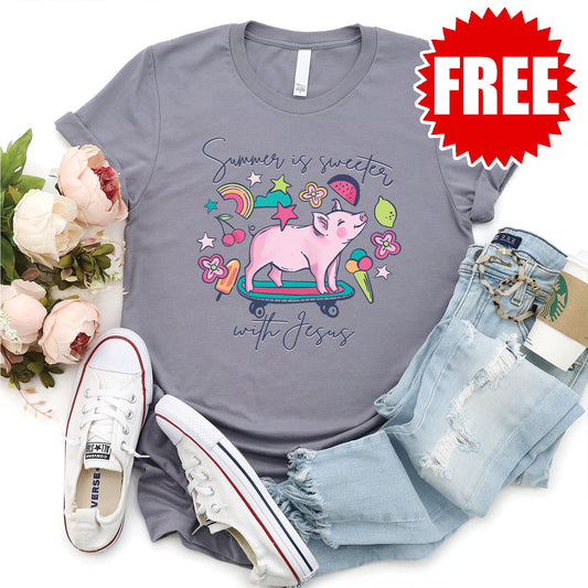 Sweeter Summer Pig Tee - Heather Storm - 0