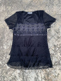 Japanese Brand 2008 Aspenny Korea Black Trim Ruffle Pleats Top
