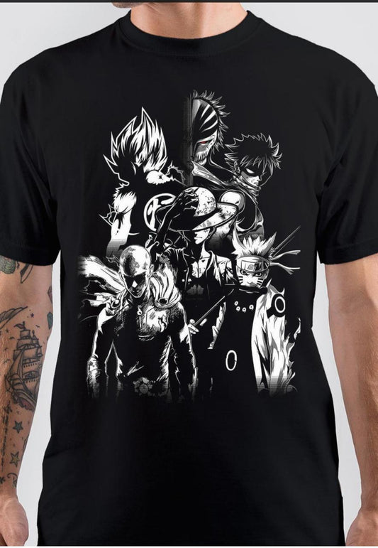 Anime Characters Black T-Shirt