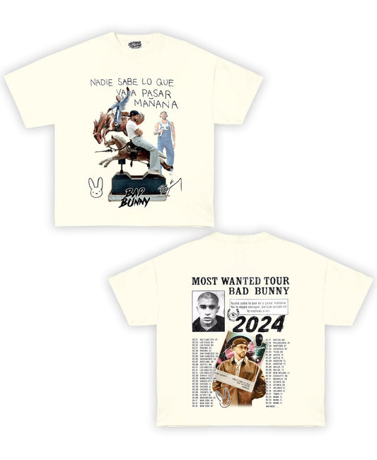 Bad Bunny Tribute Vintage Shirt: Front/Back (White)