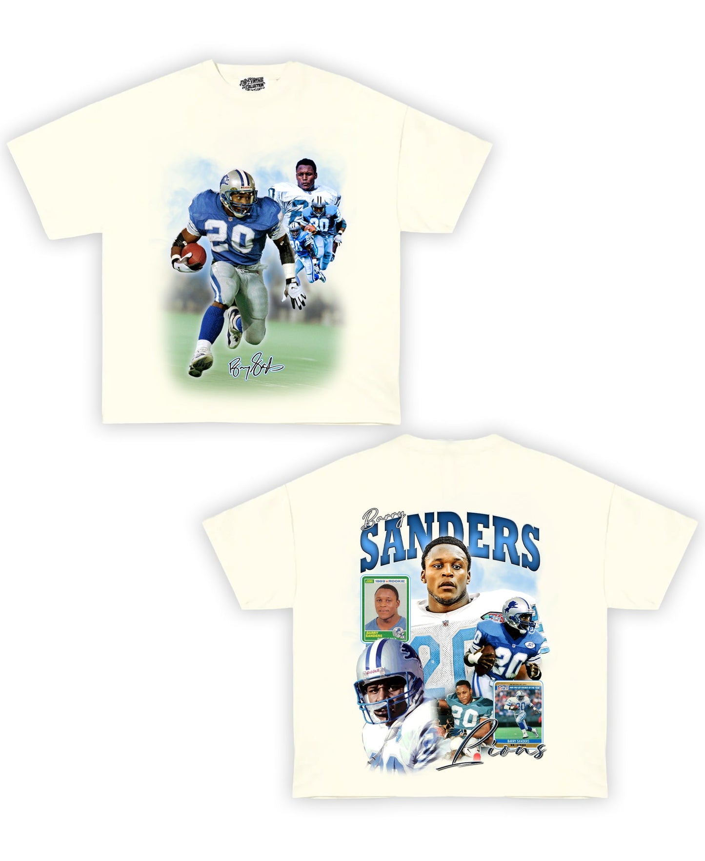 Barry Sanders Tribute Vintage Shirt: Front/Back (White)