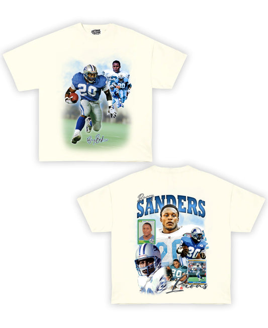 Barry Sanders Tribute Vintage Shirt: Front/Back (White)